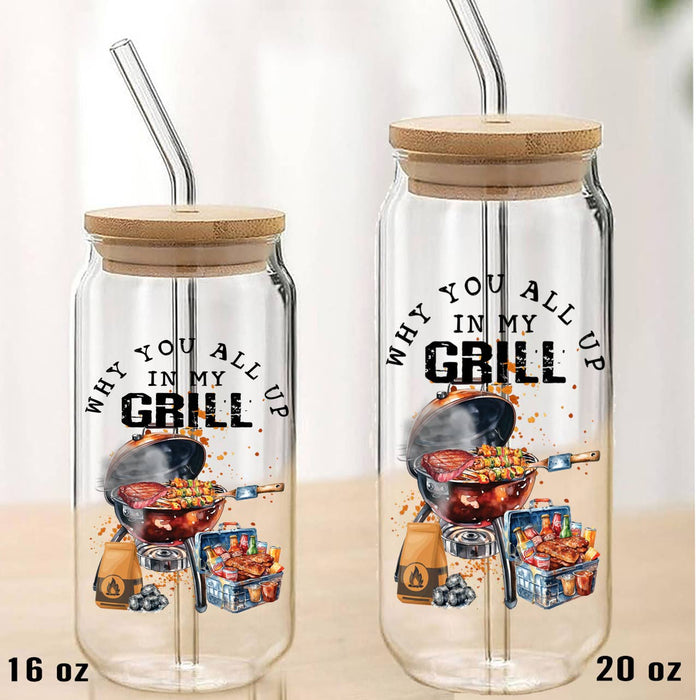All Up in my Grill BBQ Can Glass with Lid Straw