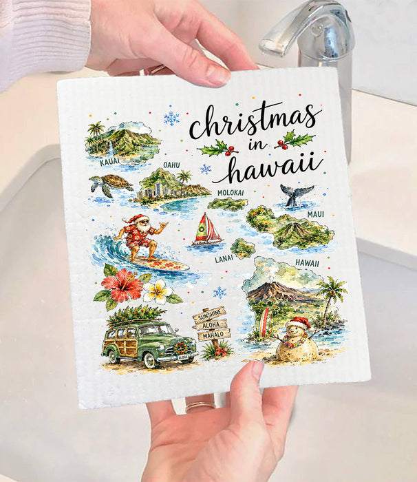 Christmas in Hawaii State Map Swedish Dishcloth