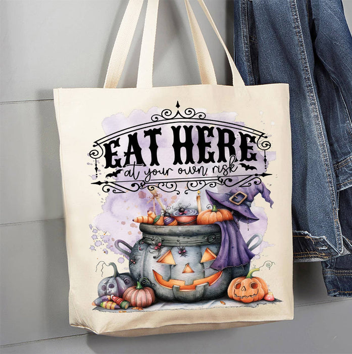 Halloween Eat at your Own Risk Canvas Tote Bag