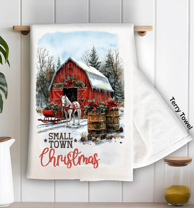 Small Town Christmas Horse and Barn Kitchen Terry Towel