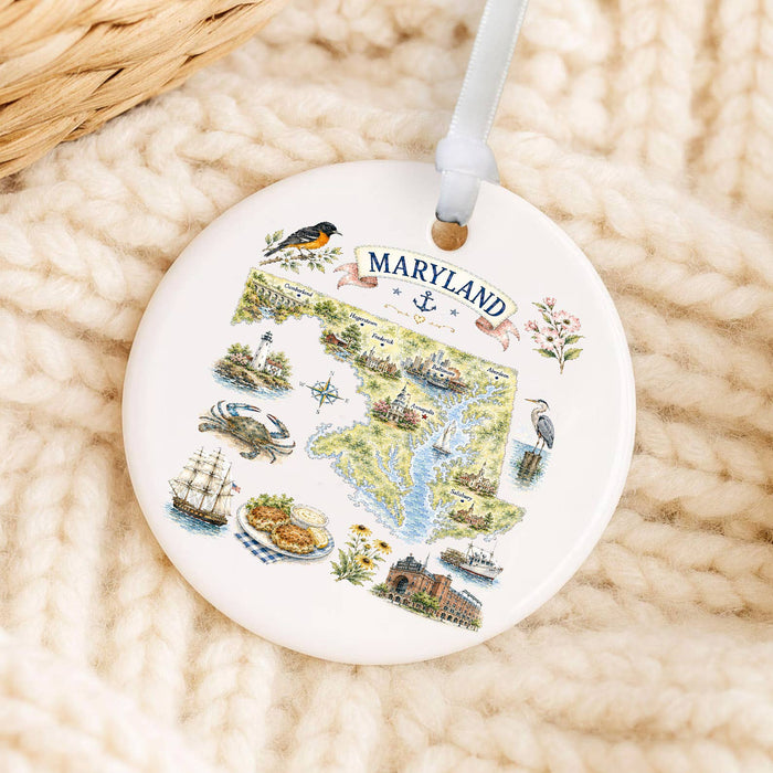 Maryland State Map Landmark Ornament