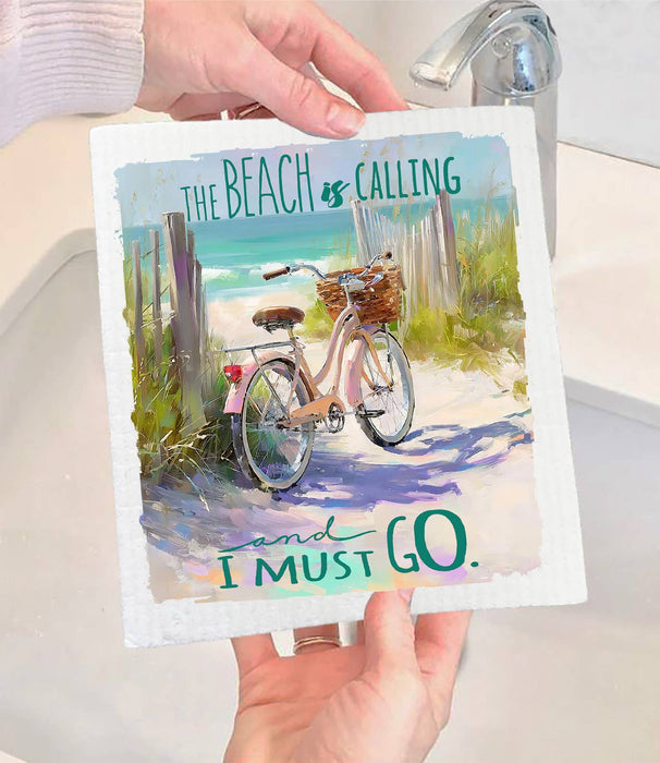 The Beach is Calling Bicycle Swedish Dishcloth