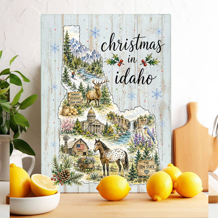 Christmas in Idaho State Map Glass Cutting Board
