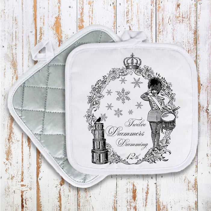 Twelve Drummers Drumming Christmas, Pot Holder Oven Mitts