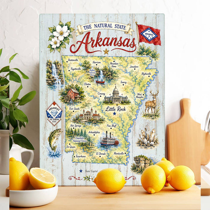 Arkansas State Map Landmark Glass Cutting Board