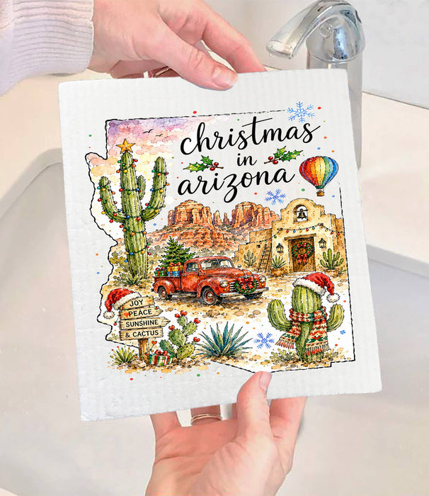 Christmas in Arizona State Map Swedish Dishcloth