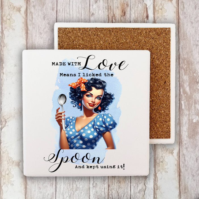 Made with love Licked the Spoon Funny Stone Coaster
