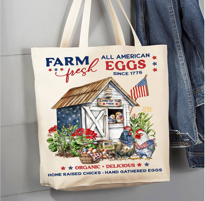 Farmhouse 4th of July Patriotic Chicken Coop Canvas Tote Bag