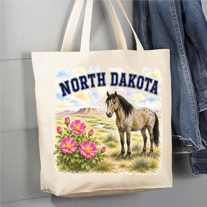 North Dakota State Bird and Animal Canvas Tote Bag