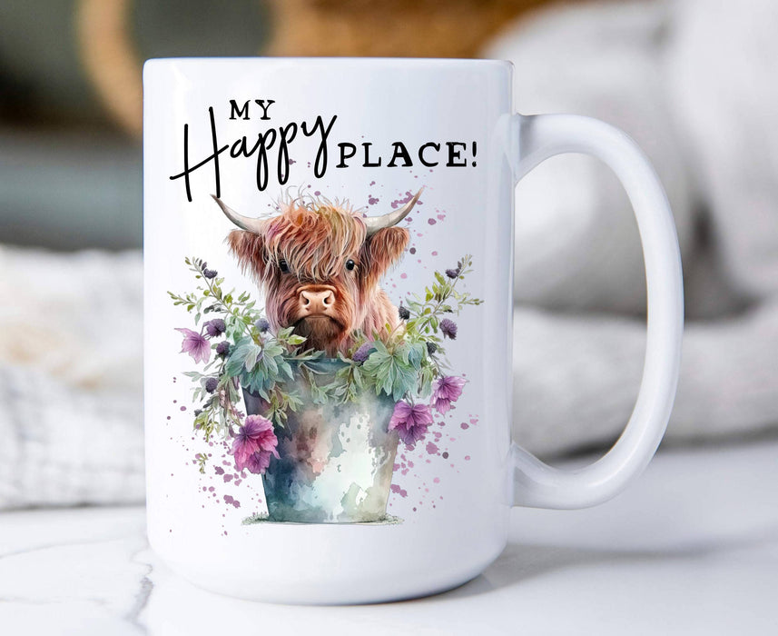 Highland Cow My Happy Place 15 oz Coffee Mug
