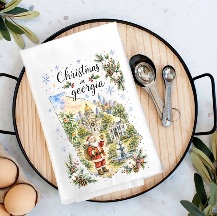 Christmas in Georgia State Map Tea Towel