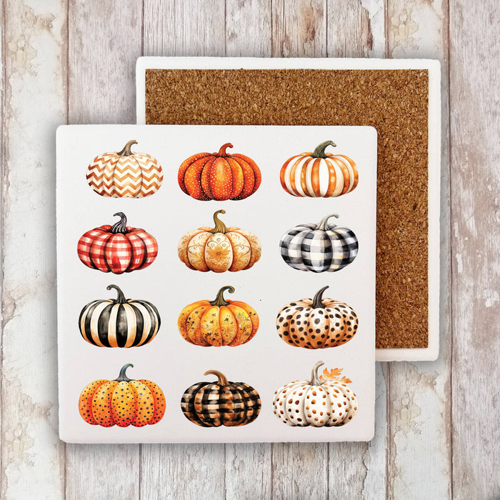 Fall Autumn Variety of PumpkinsStone Coaster
