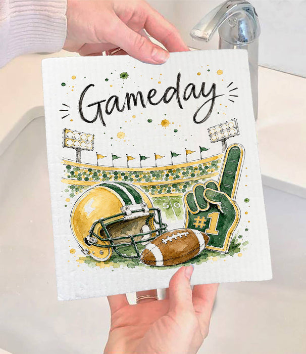 Gameday Football Gold & Green Swedish Dishcloth