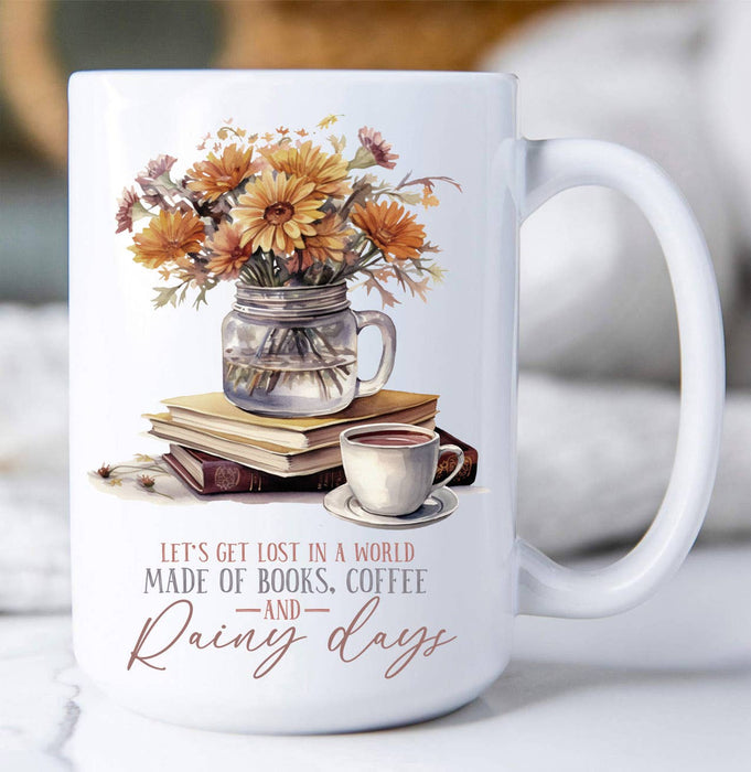 Autumn Fall Books & Coffee Rainy Day Coffee Mug
