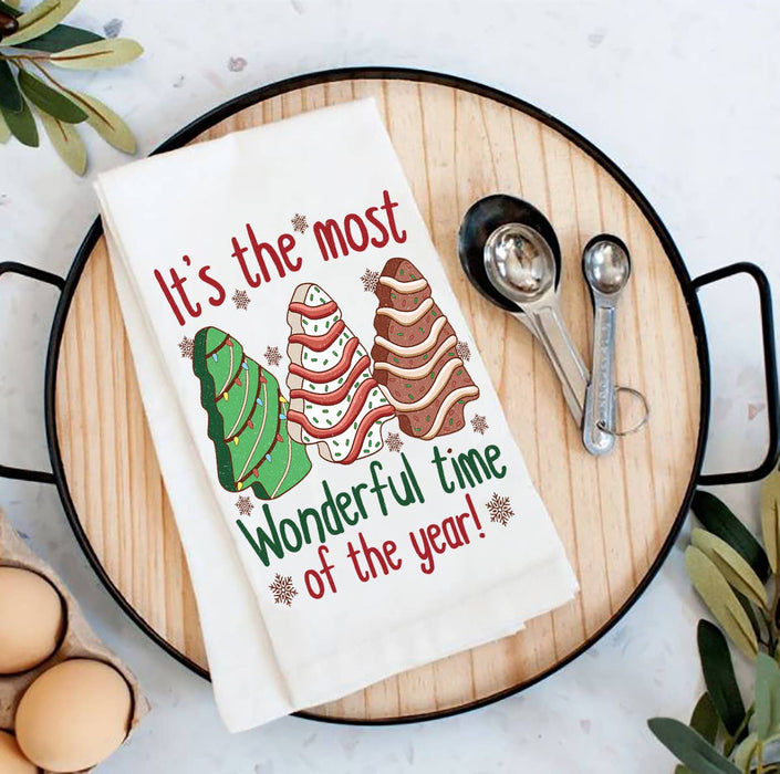 Christmas Tree cakes Wonderful Time Tea Towel