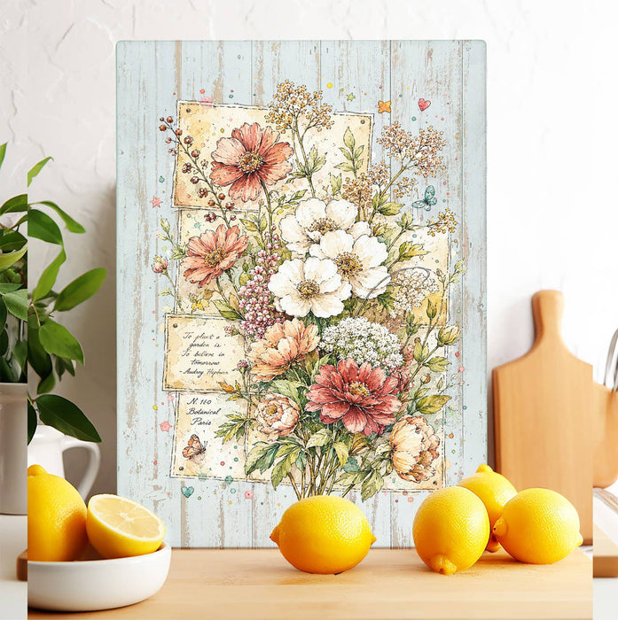 Vintage Spring Wild Flowers Glass Cutting Board
