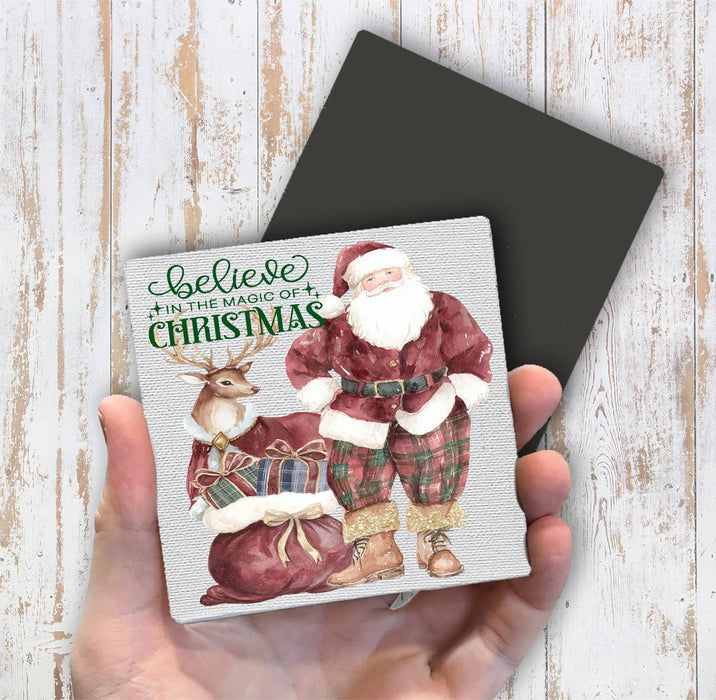 Christmas Santa Burgundy Velvet Magnet Fridge