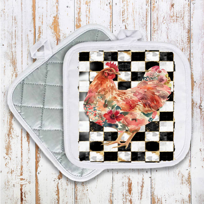 Checkered Colorful Chicken Pot Holder Oven Mitt