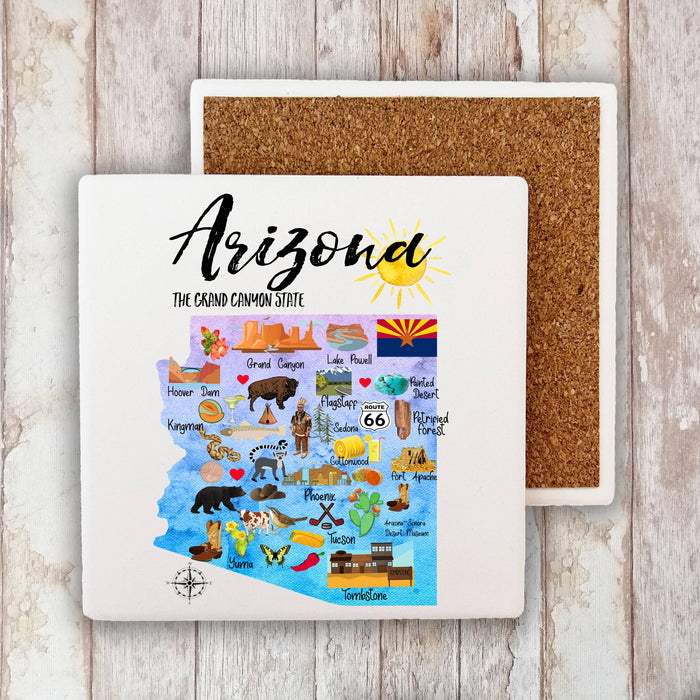 Arizona State Map Souvenir Stone Coaster