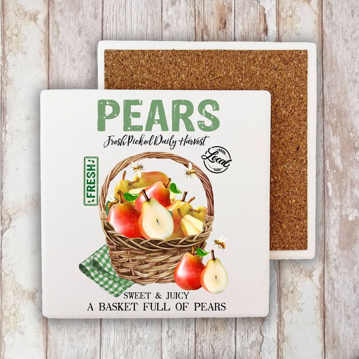 Country Farm Fresh Pears Fruit  Stone Coaster