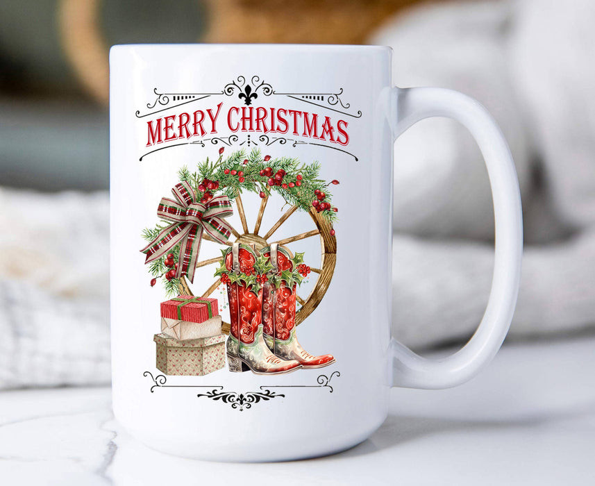 Merry Christmas Red Cowboy Boots Western Coffee Mug