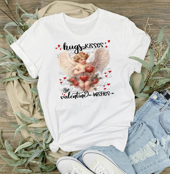 Vintage Angel Cupid Hugs Kisses Valentine T-Shirt