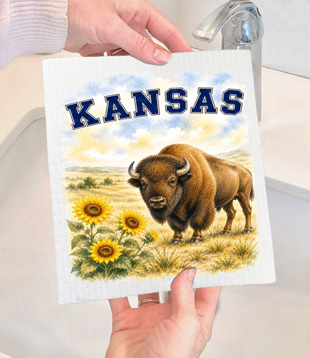 Kansas State Bird and Animal Swedish Dishcloth