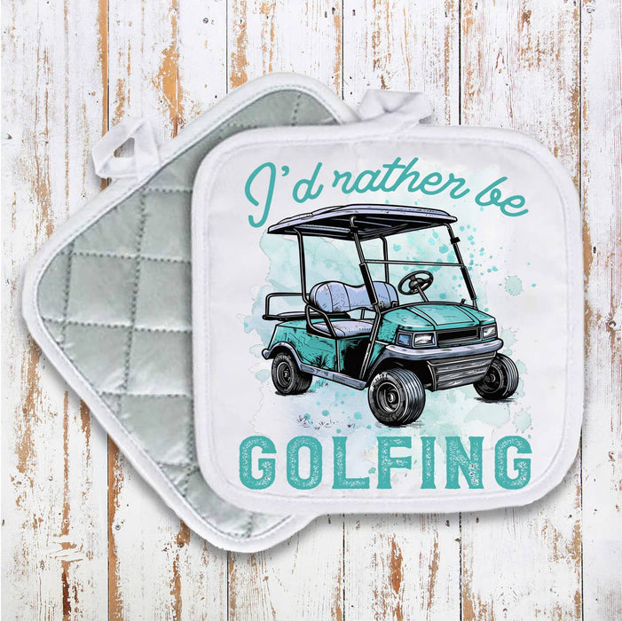 I'd Rather be Golfing Blue Pot Holder Oven Mitt