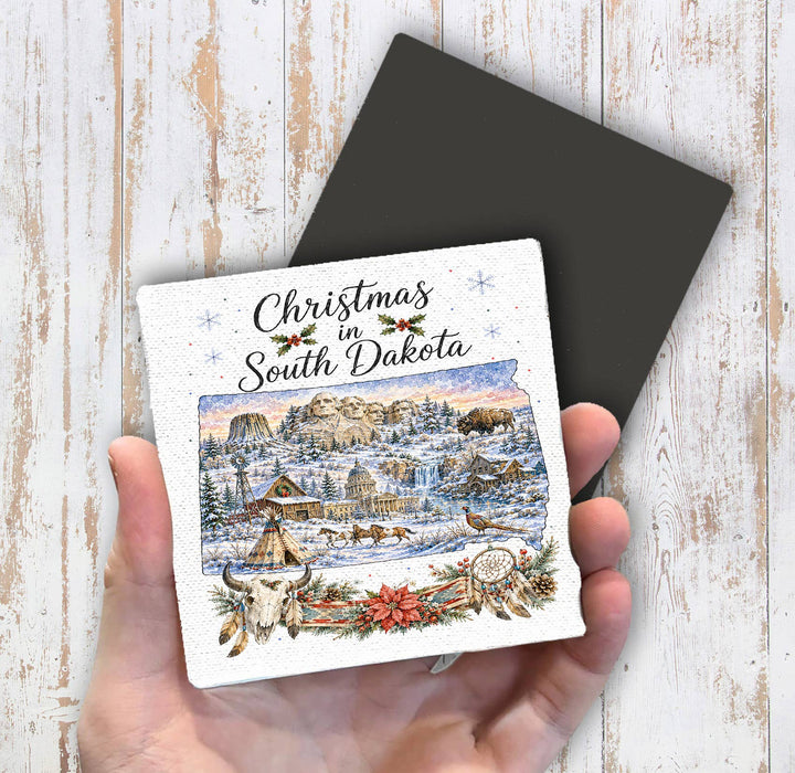 Christmas in South Dakota State Map Magnet Fridge