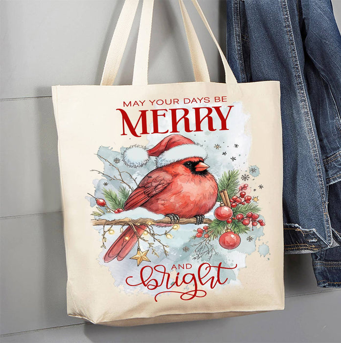 Christmas Days be Merry Red Cardinal Canvas Tote Bag