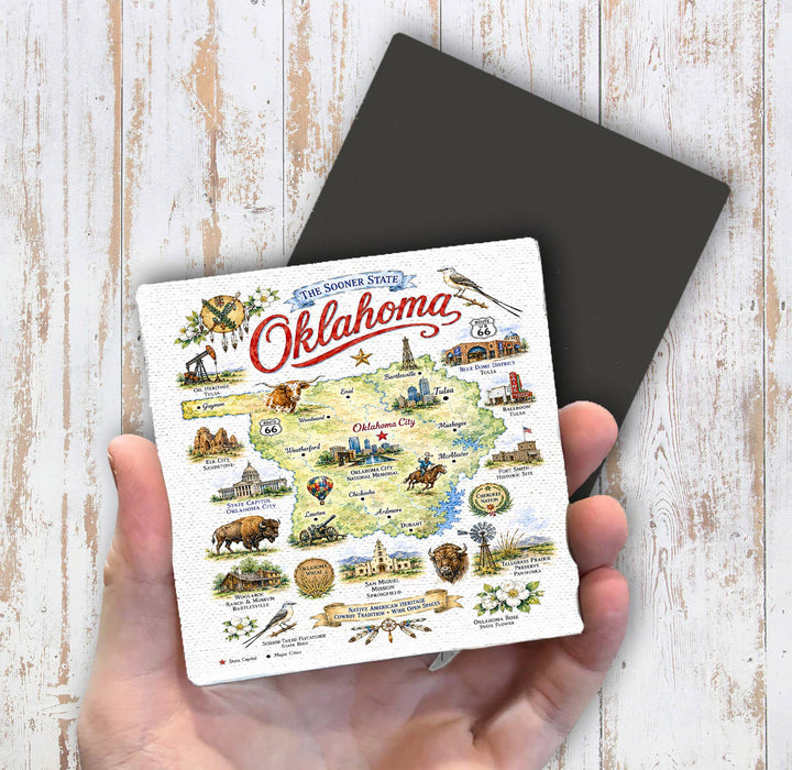 Oklahoma State Map Landmark Magnet Fridge