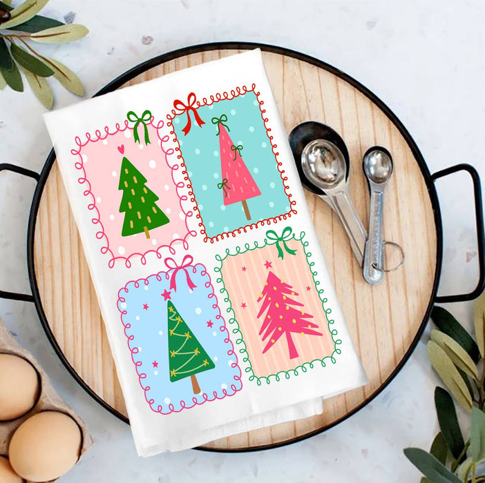 Christmas Tree Hand-Drawn Frame Tea Towel