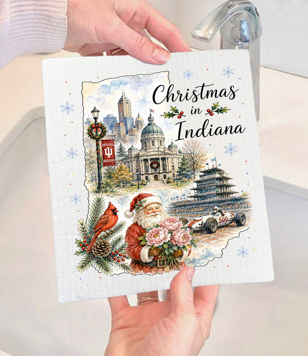 Christmas in Indiana State Map Swedish Dishcloth