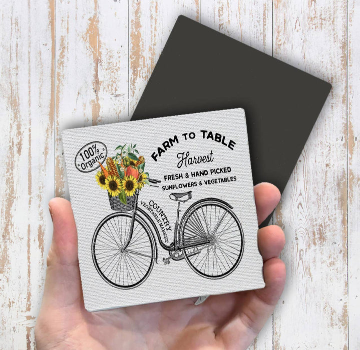 Country Flowers Farm to Table Bike Basket Magnet Fridge