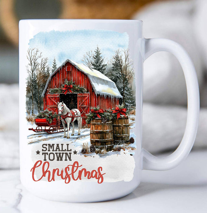 Small Town Christmas Horse and Barn Coffee Mug