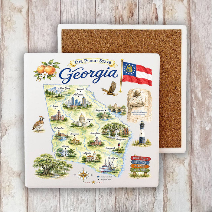Georgia State Map Landmark Stone Coaster