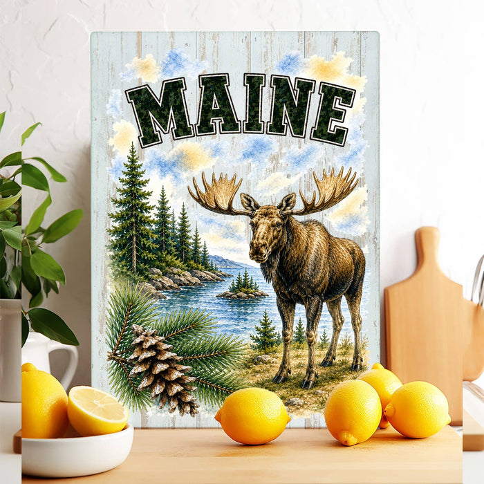 Maine State Bird and Animal Glass Cutting Board