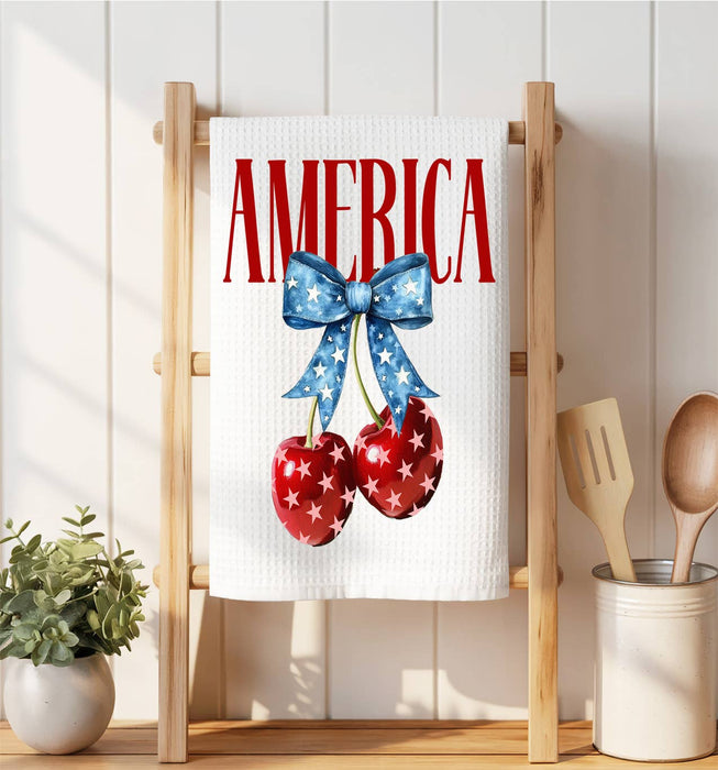Patriotic Cherry America Waffle Weave Towel