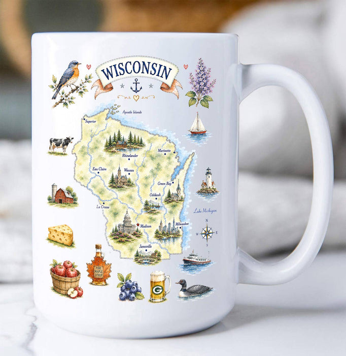 Wisconsin State Map Landmark Coffee Mug