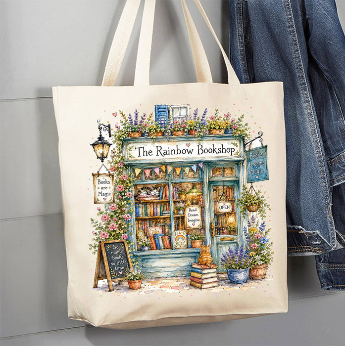 Whimsical Bookstore Bookshop Canvas Tote Bag