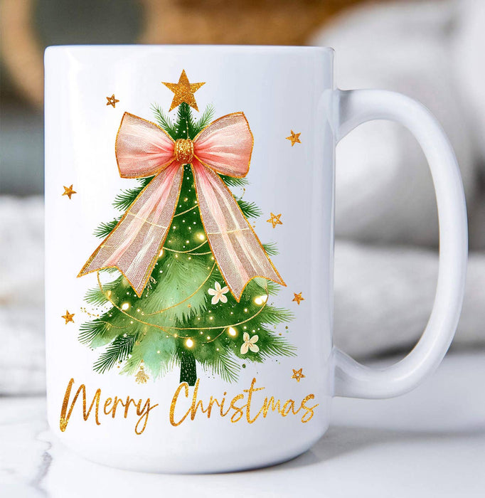 Merry Christmas tree Bow Gold  Coffee Mug