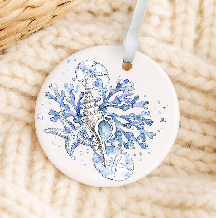 Coastal Blue Sand Dollar Sea Shells Ornament
