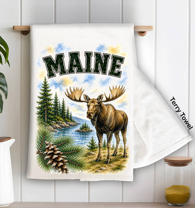 Maine State Bird and Animal Kitchen Terry Towel