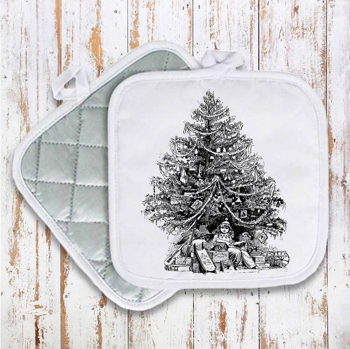 Christmas Tree Antique, Pot Holder Oven Mitts