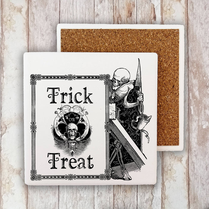 Trick or Treat Skull Skeleton, Stone Coaster