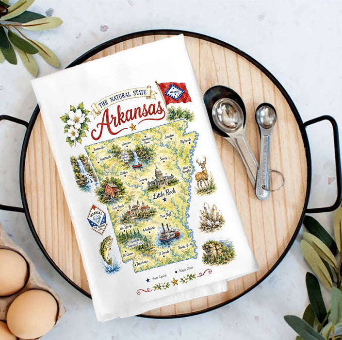 Arkansas State Map Landmark Tea Towel