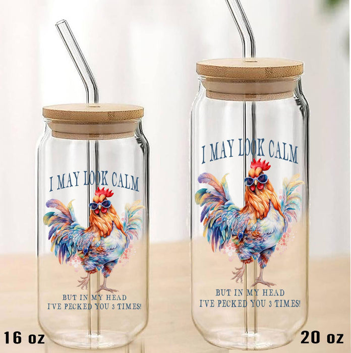 May Look Clam Rooster Funny Can Glass with Lid Straw