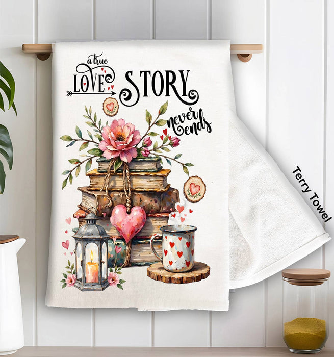 Love Story Never Ends Heart Kitchen Terry Towel