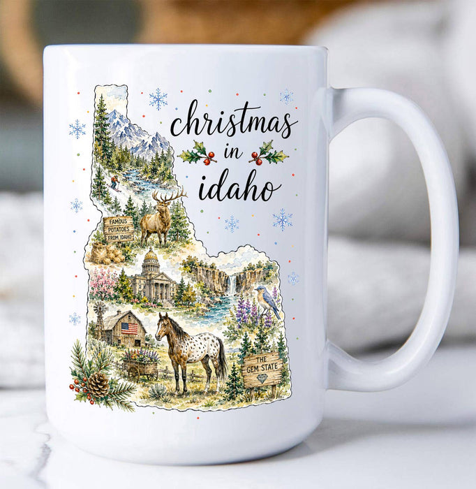 Christmas in Idaho State Map Coffee Mug