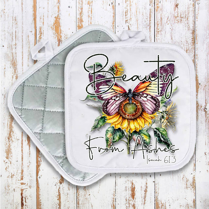 Beauty from Ashes Butterfly Spiritual Pot Holder Oven Mitt